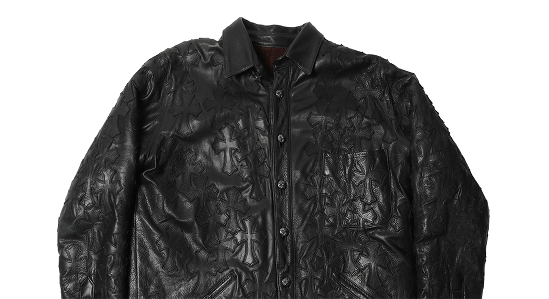CHROME HEARTS 300 Cross patches leather jacket