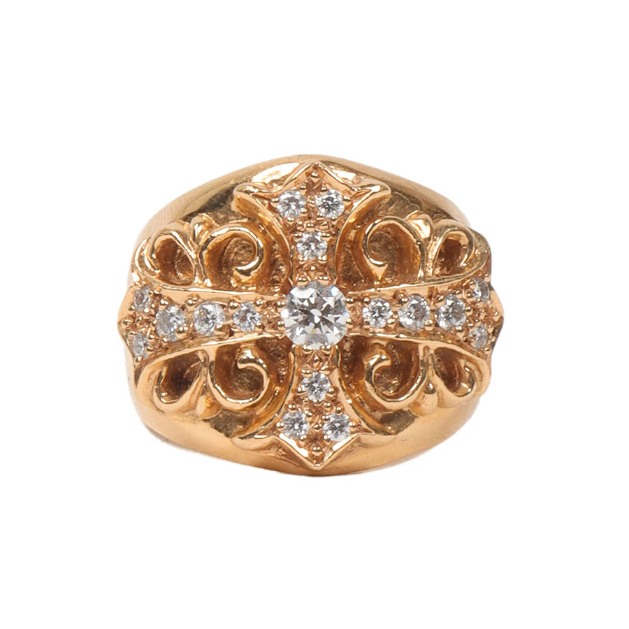 CHROME HEARTS Keeper Ring 22k Yellow Gold with Pave Diamond
