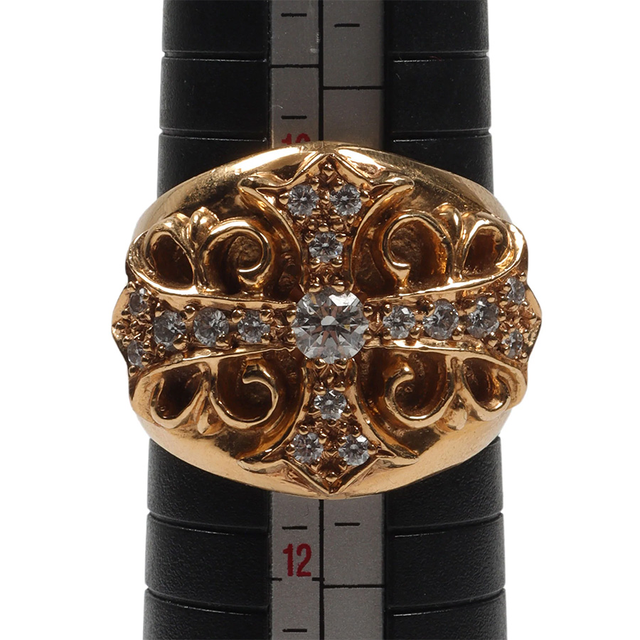 CHROME HEARTS Keeper Ring 22k Yellow Gold with Pave Diamond