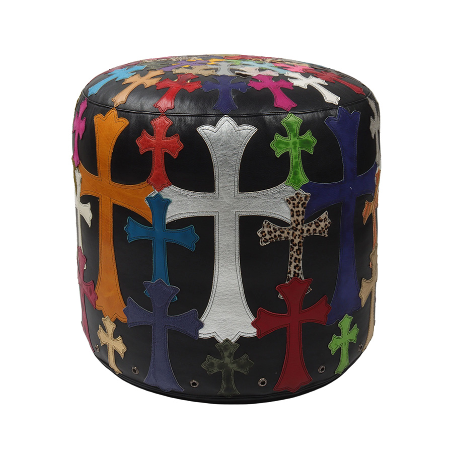 CHROME HEARTS Leather Multi Color Cross Patch Stool