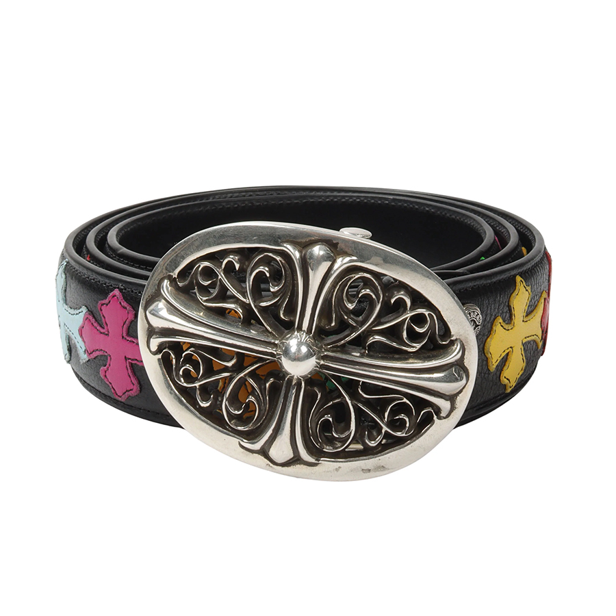 CHROME HEARTS Oval Cross Buckle Multicolor Cross Patches Leather Belt