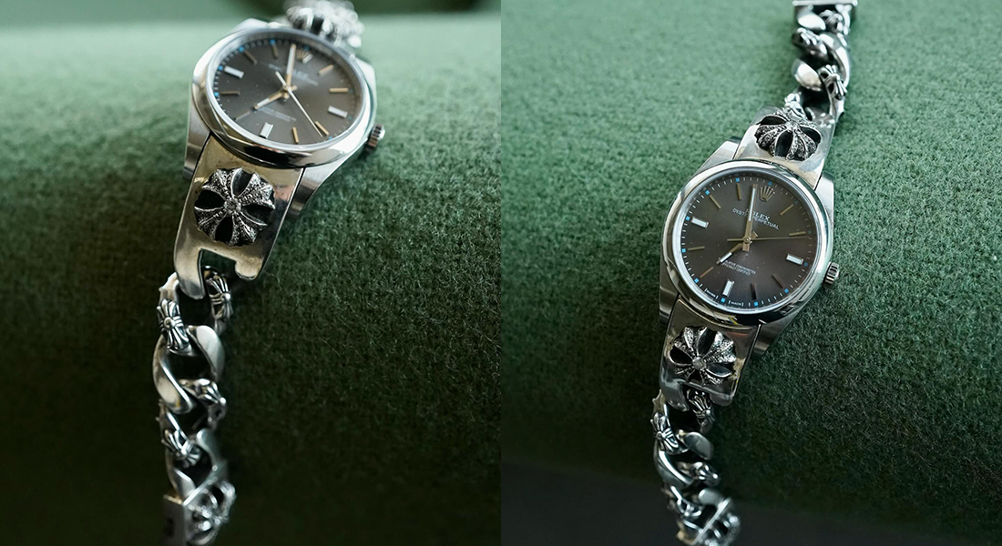 CHROME HEARTS x Rolex Oyster Perpetual with diamond encrusted bracelet