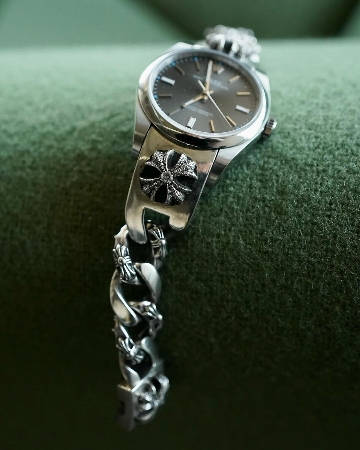 CHROME HEARTS x Rolex Oyster Perpetual with diamond encrusted bracelet