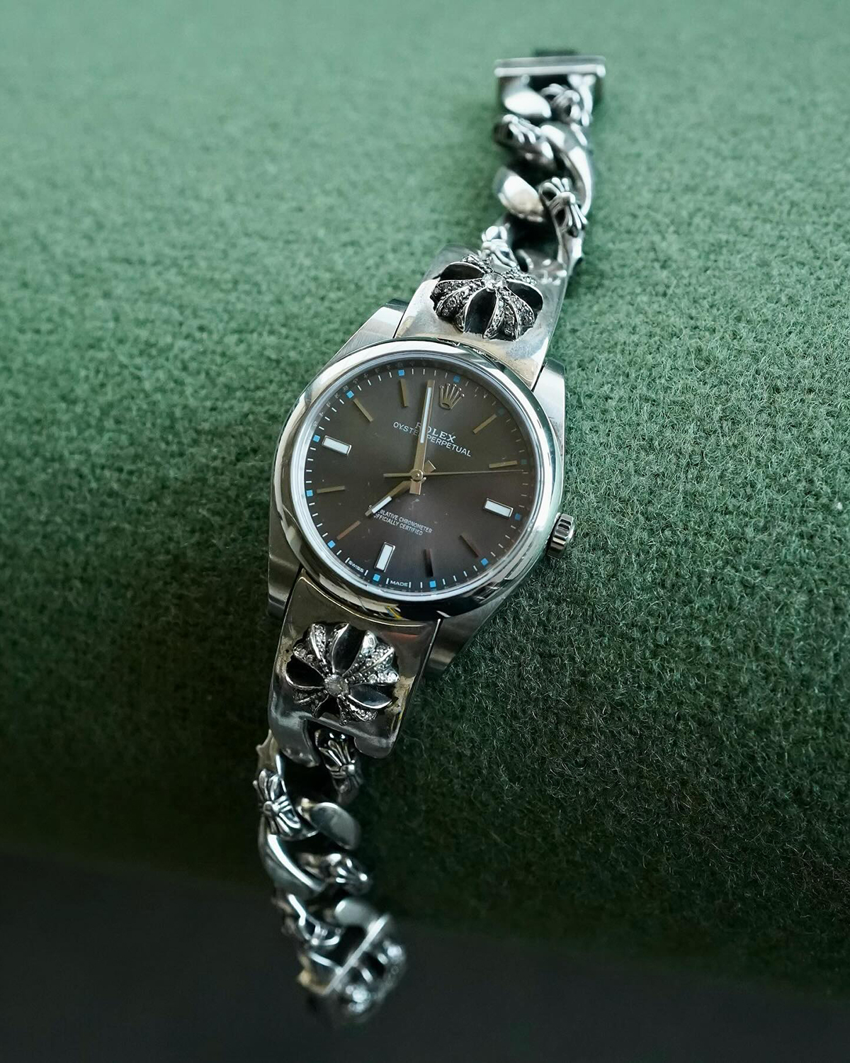 CHROME HEARTS x Rolex Oyster Perpetual with diamond encrusted bracelet