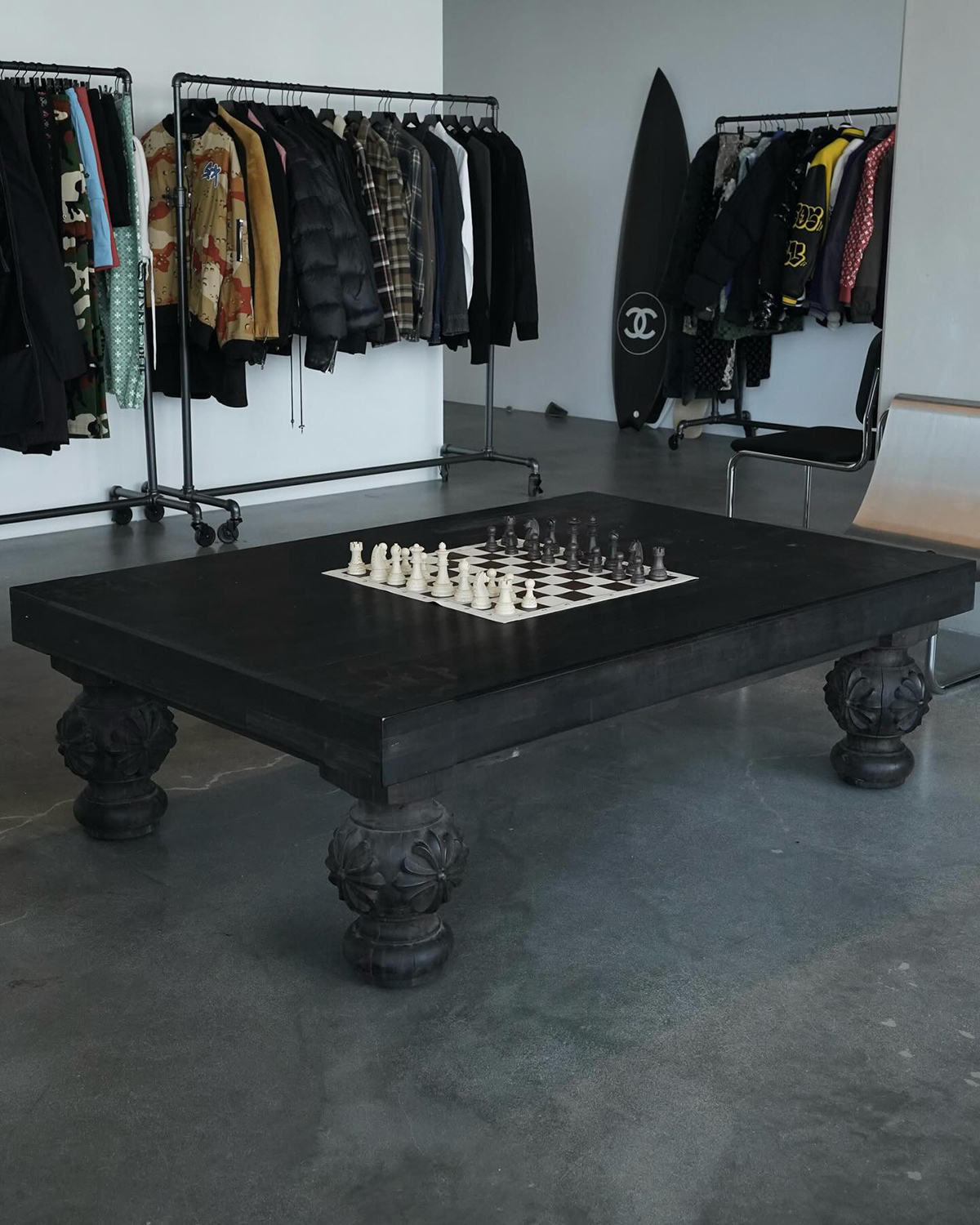 CHROME HEARTS Ebony Wood CH Cross Coffee Table and Ebony Wood Filigree Dining Room Chair