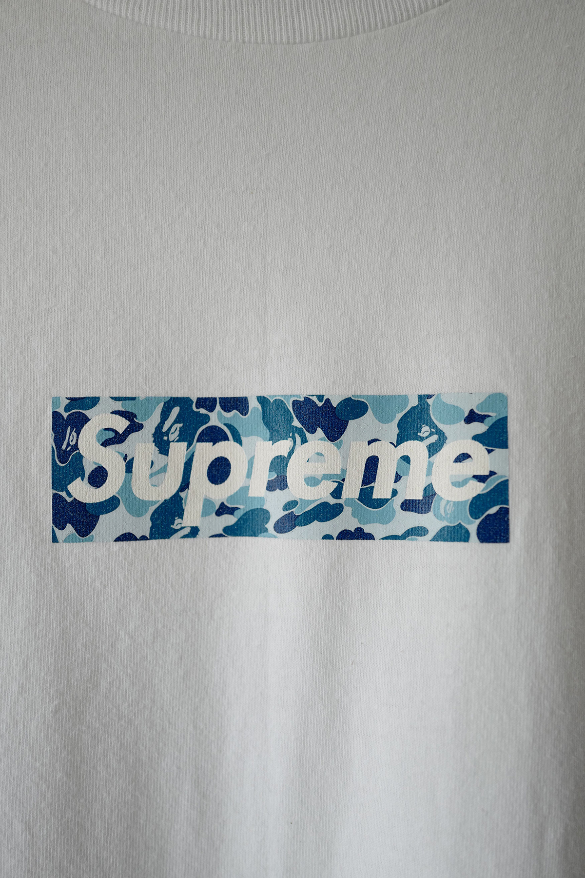 A BATHING APE x Supreme 1998 Bape Blue Camo Box Logo Tee