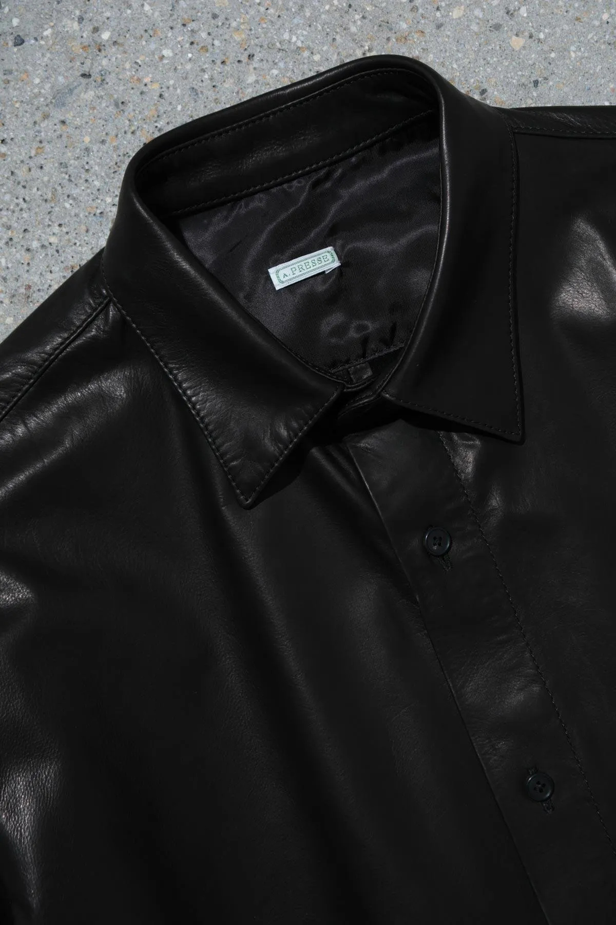 A.PRESSE Leather Regular Collar Shirt