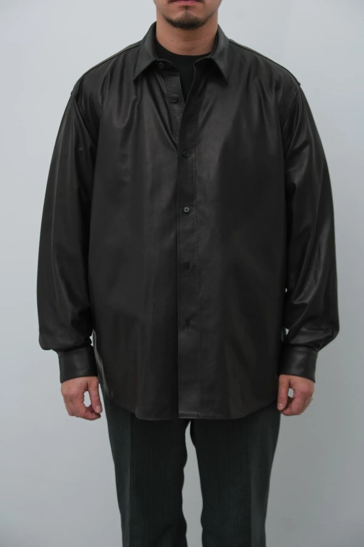 A.PRESSE Leather Regular Collar Shirt