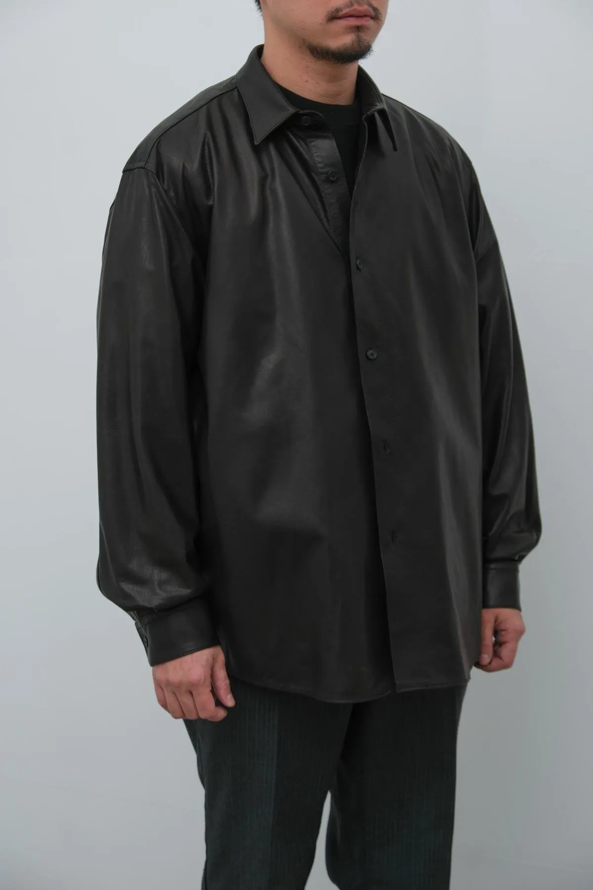 A.PRESSE Leather Regular Collar Shirt