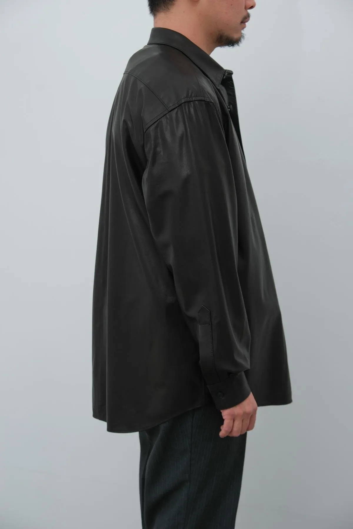 A.PRESSE Leather Regular Collar Shirt