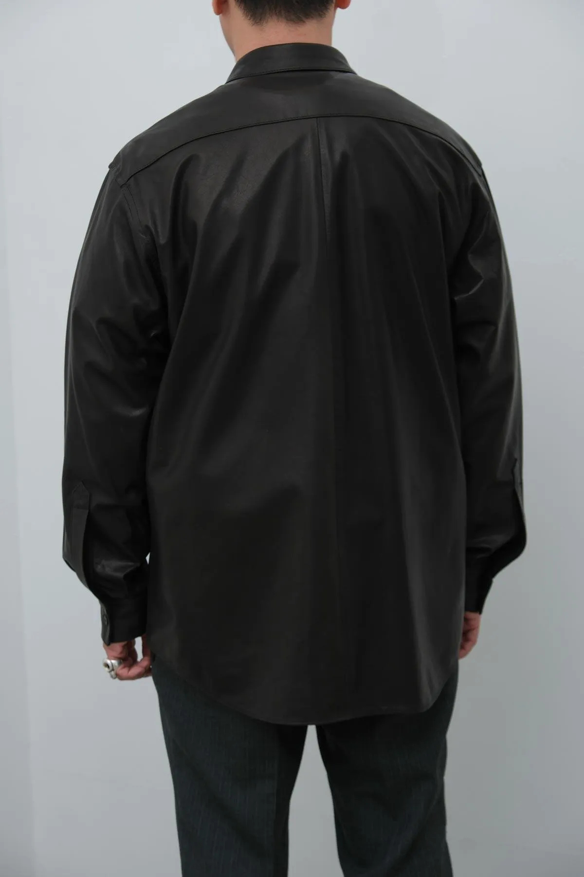 A.PRESSE Leather Regular Collar Shirt
