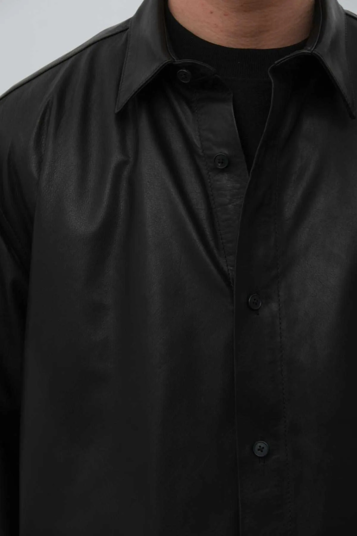 A.PRESSE Leather Regular Collar Shirt