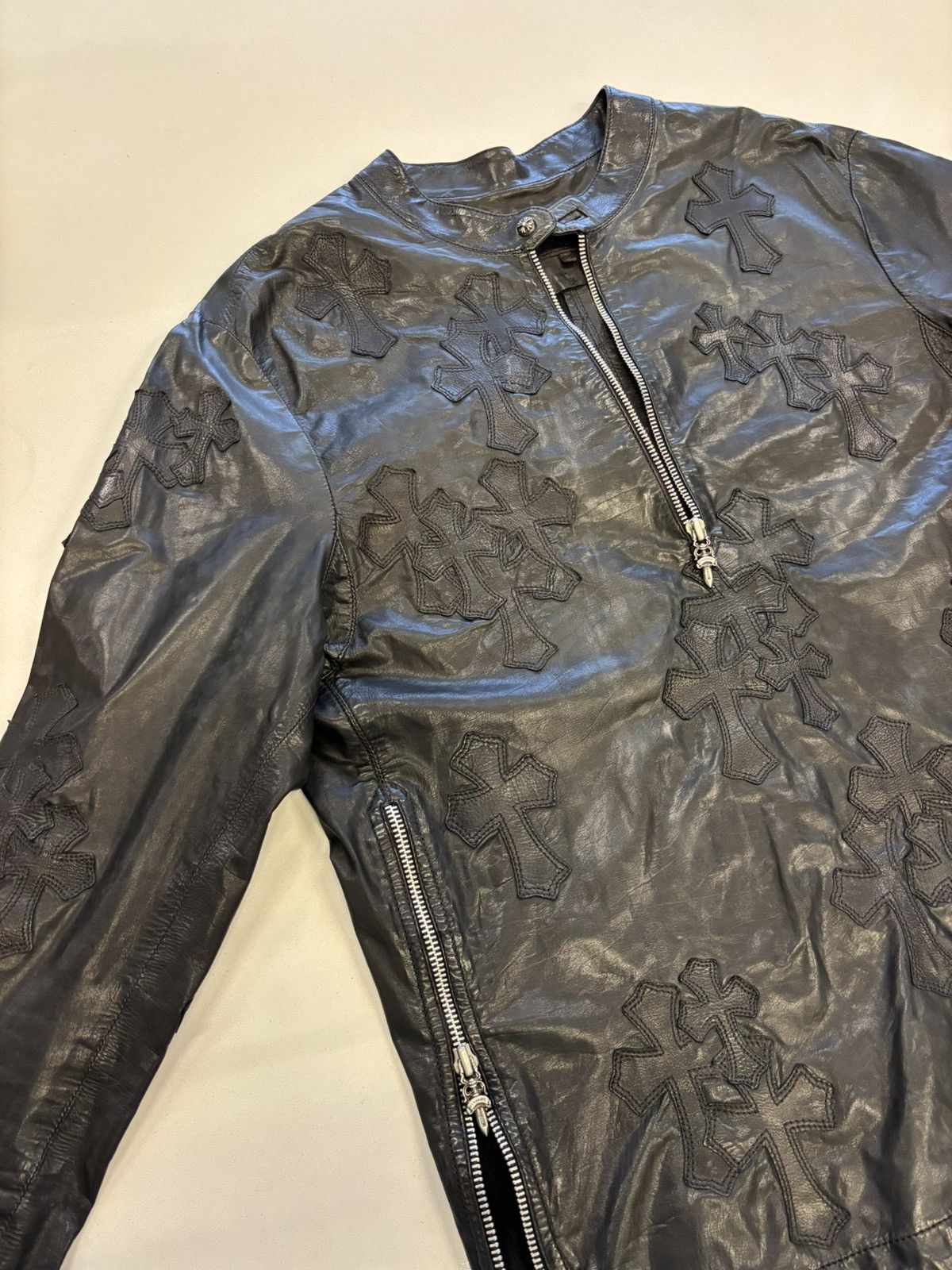 CHROME HEARTS 80 Cross Patches Leather EZ Rider Pullover Jacket 1 of 1