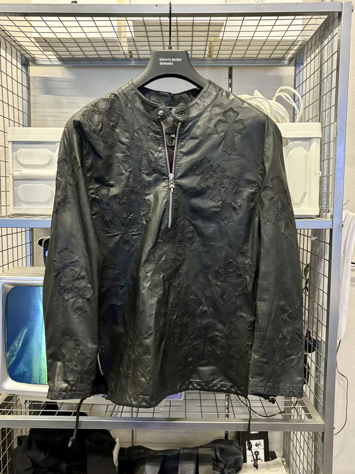 CHROME HEARTS 80 Cross Patches Leather EZ Rider Pullover Jacket 1 of 1