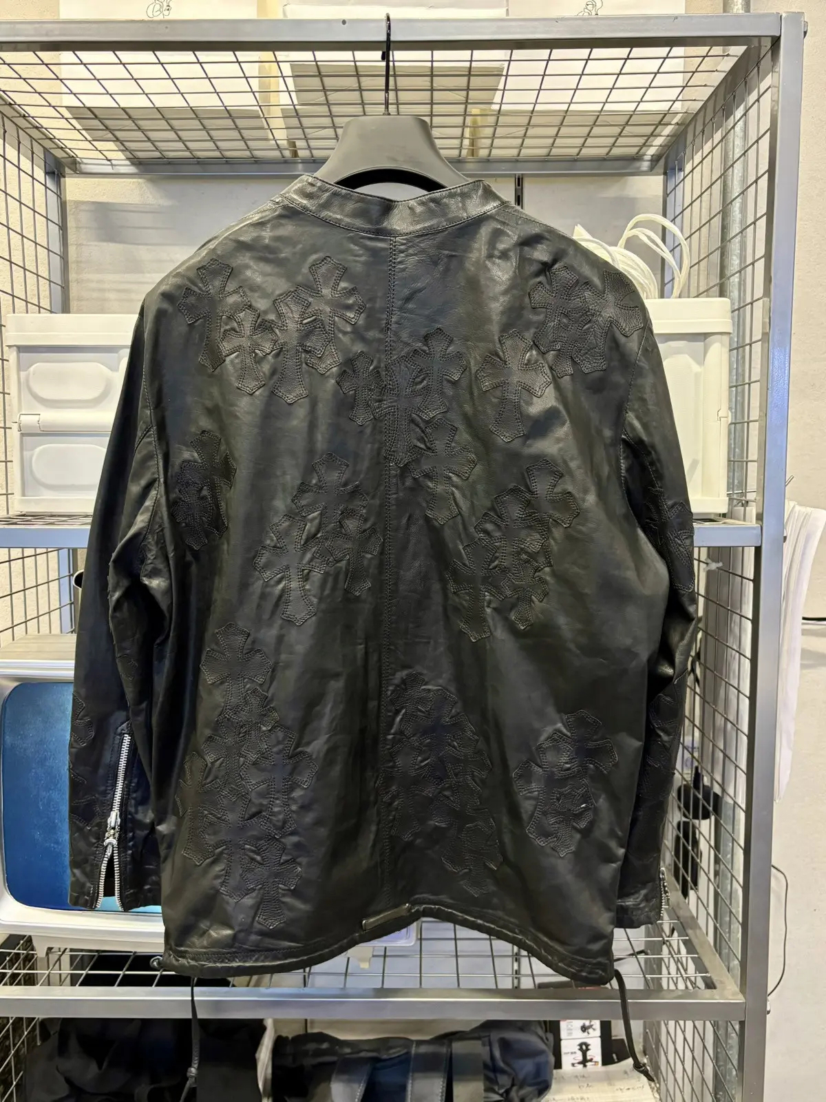 CHROME HEARTS 80 Cross Patches Leather EZ Rider Pullover Jacket 1 of 1