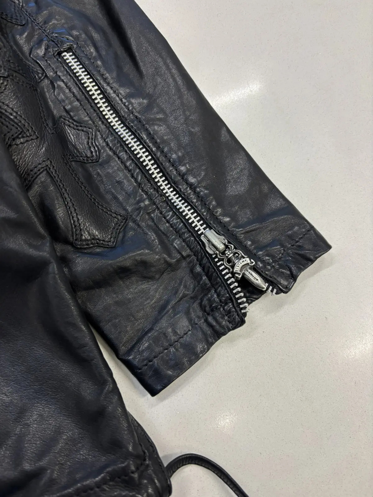 CHROME HEARTS 80 Cross Patches Leather EZ Rider Pullover Jacket 1 of 1