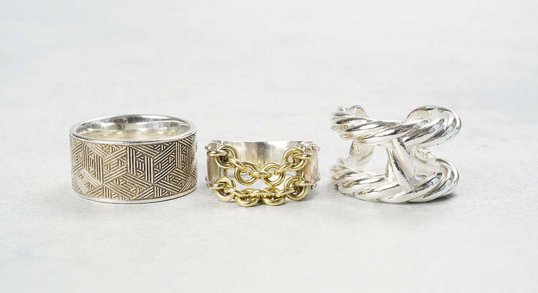 HERMÈS Chain Combination Ring Silver & 18k Yellow Gold, Parade Ring Silver, Saw Ash Ring Silver