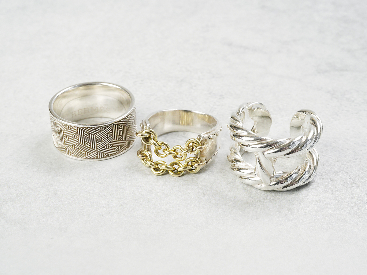 HERMÈS Chain Combination Ring Silver & 18k Yellow Gold, Parade Ring Silver, Saw Ash Ring Silver