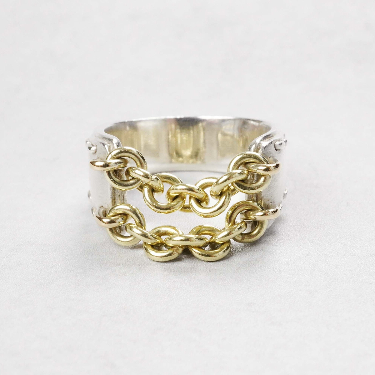 HERMÈS Chain Combination Ring Silver & 18k Yellow Gold, Parade Ring Silver, Saw Ash Ring Silver
