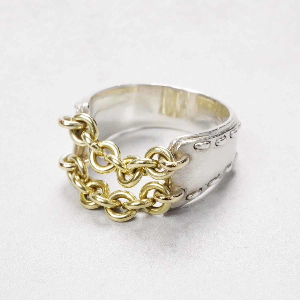 HERMÈS Chain Combination Ring Silver & 18k Yellow Gold, Parade Ring Silver, Saw Ash Ring Silver