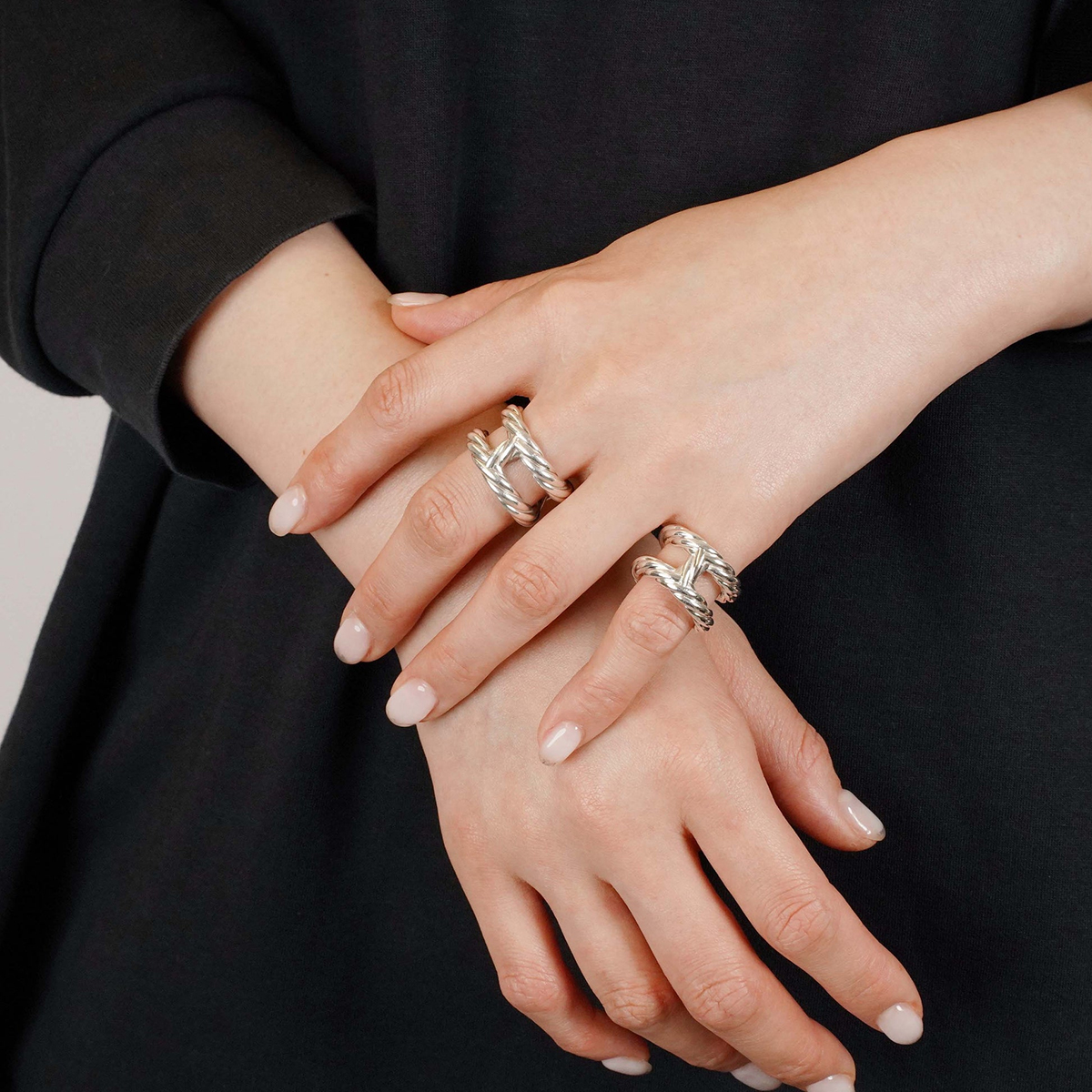 HERMÈS Chain Combination Ring Silver & 18k Yellow Gold, Parade Ring Silver, Saw Ash Ring Silver