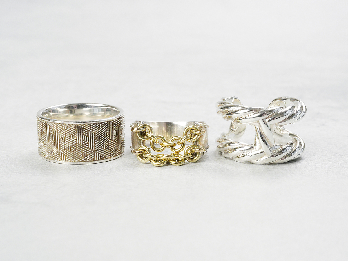 HERMÈS Chain Combination Ring Silver & 18k Yellow Gold, Parade Ring Silver, Saw Ash Ring Silver