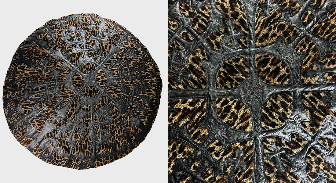 CHROME HEARTS Leopard Cheetah Black Leather Cross Patched Bean Bag