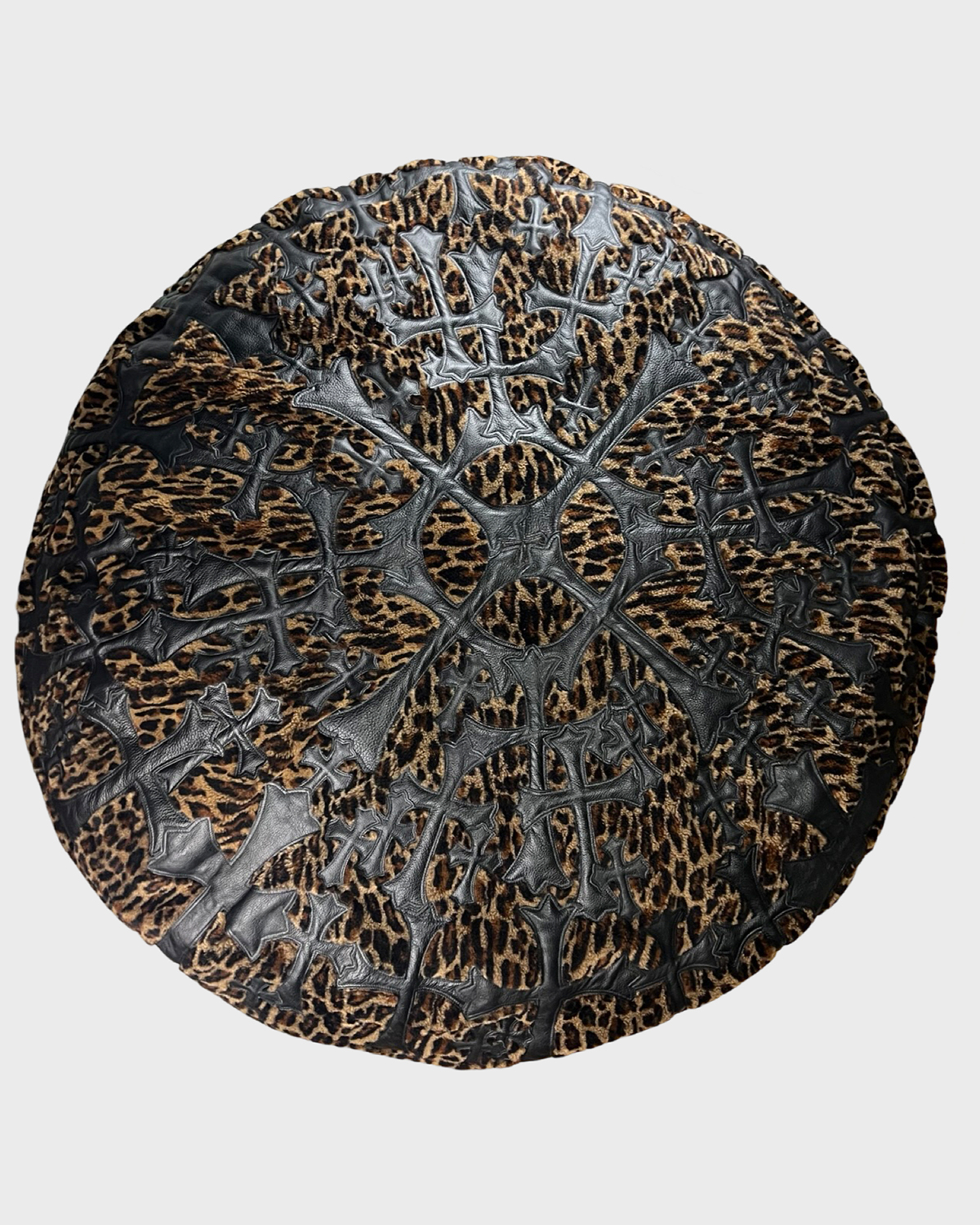 CHROME HEARTS Leopard Cheetah Black Leather Cross Patched Bean Bag