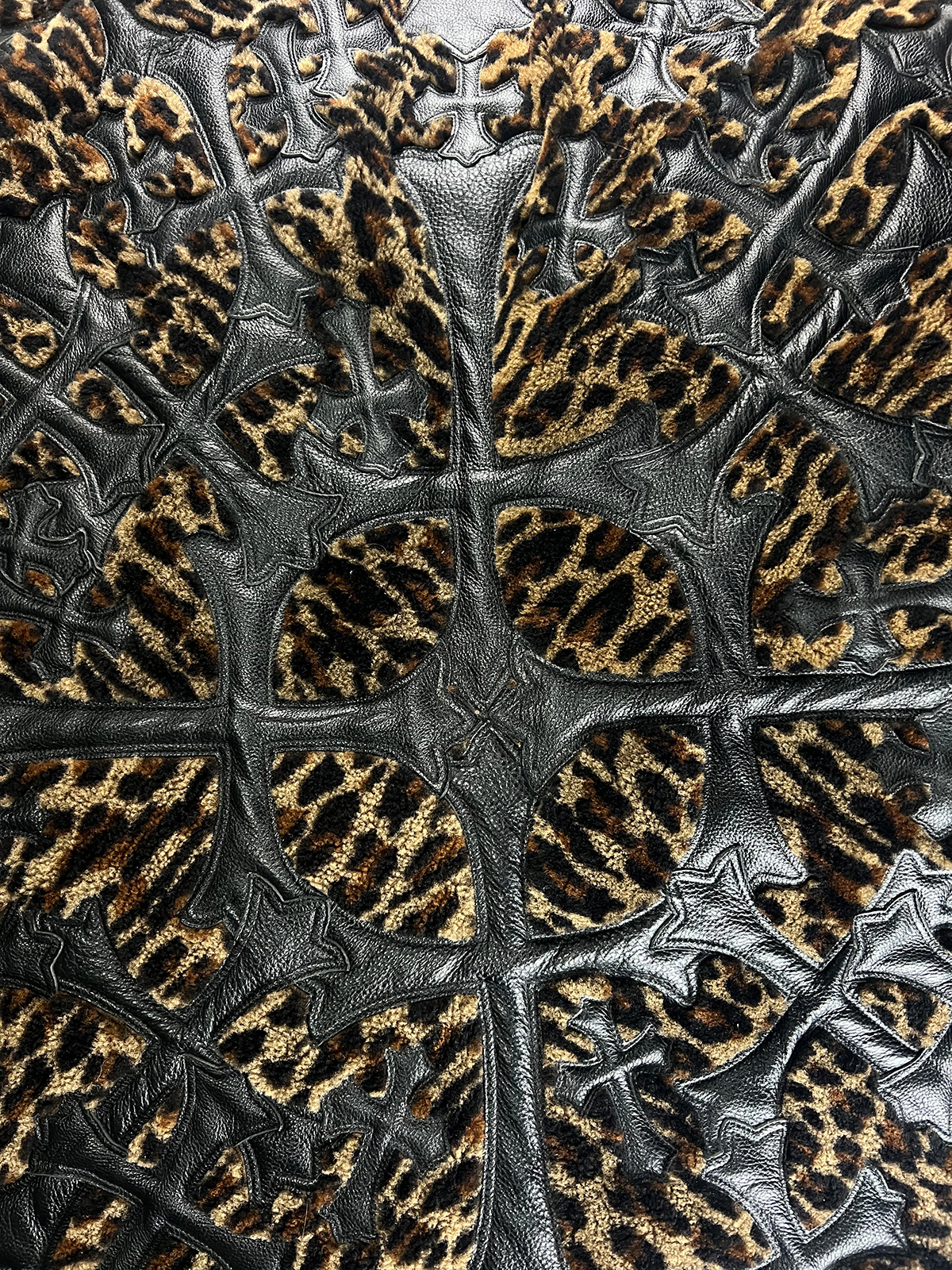 CHROME HEARTS Leopard Cheetah Black Leather Cross Patched Bean Bag