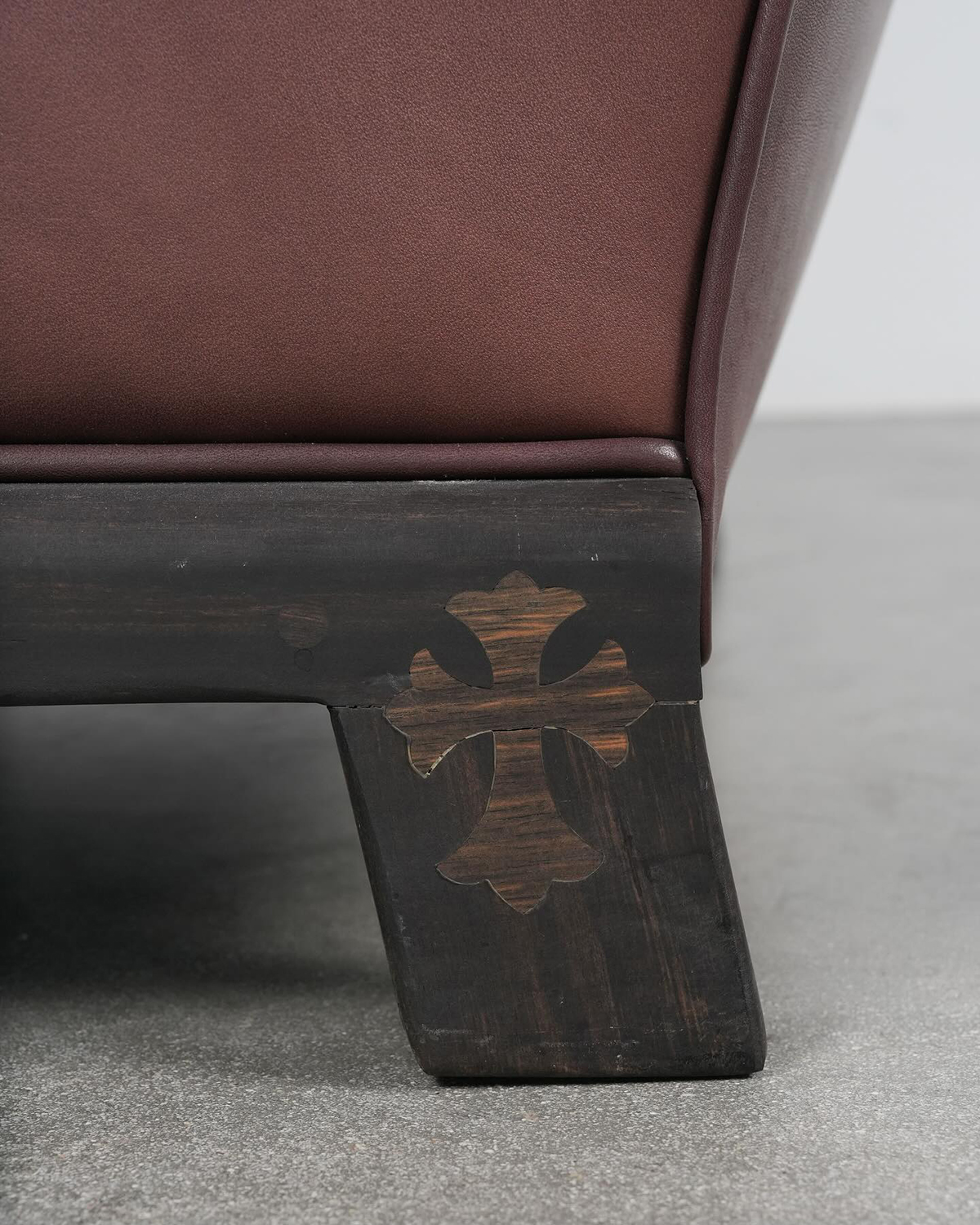 CHROME HEARTS Brown Leather & Ebony Wood Cross Patch Sofa Brown Leather Cross Patch Lounge Chair & Ottoman Set