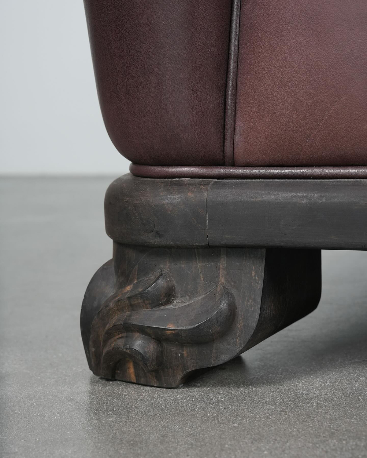 CHROME HEARTS Brown Leather & Ebony Wood Cross Patch Sofa Brown Leather Cross Patch Lounge Chair & Ottoman Set