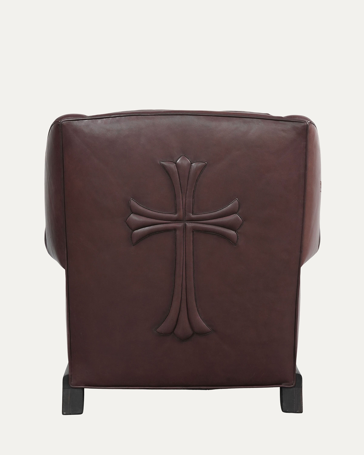 CHROME HEARTS Brown Leather & Ebony Wood Cross Patch Sofa Brown Leather Cross Patch Lounge Chair & Ottoman Set