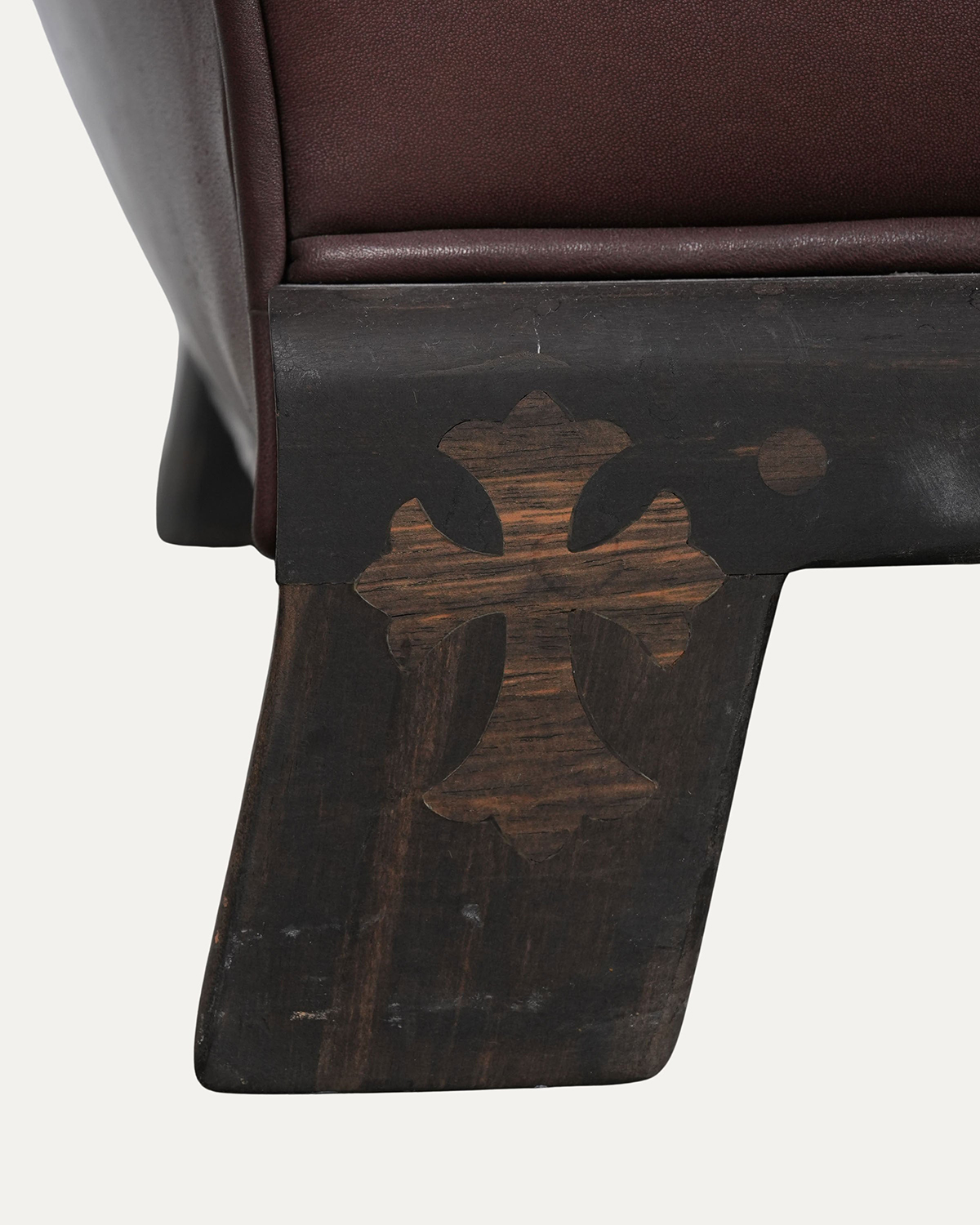 CHROME HEARTS Brown Leather & Ebony Wood Cross Patch Sofa Brown Leather Cross Patch Lounge Chair & Ottoman Set