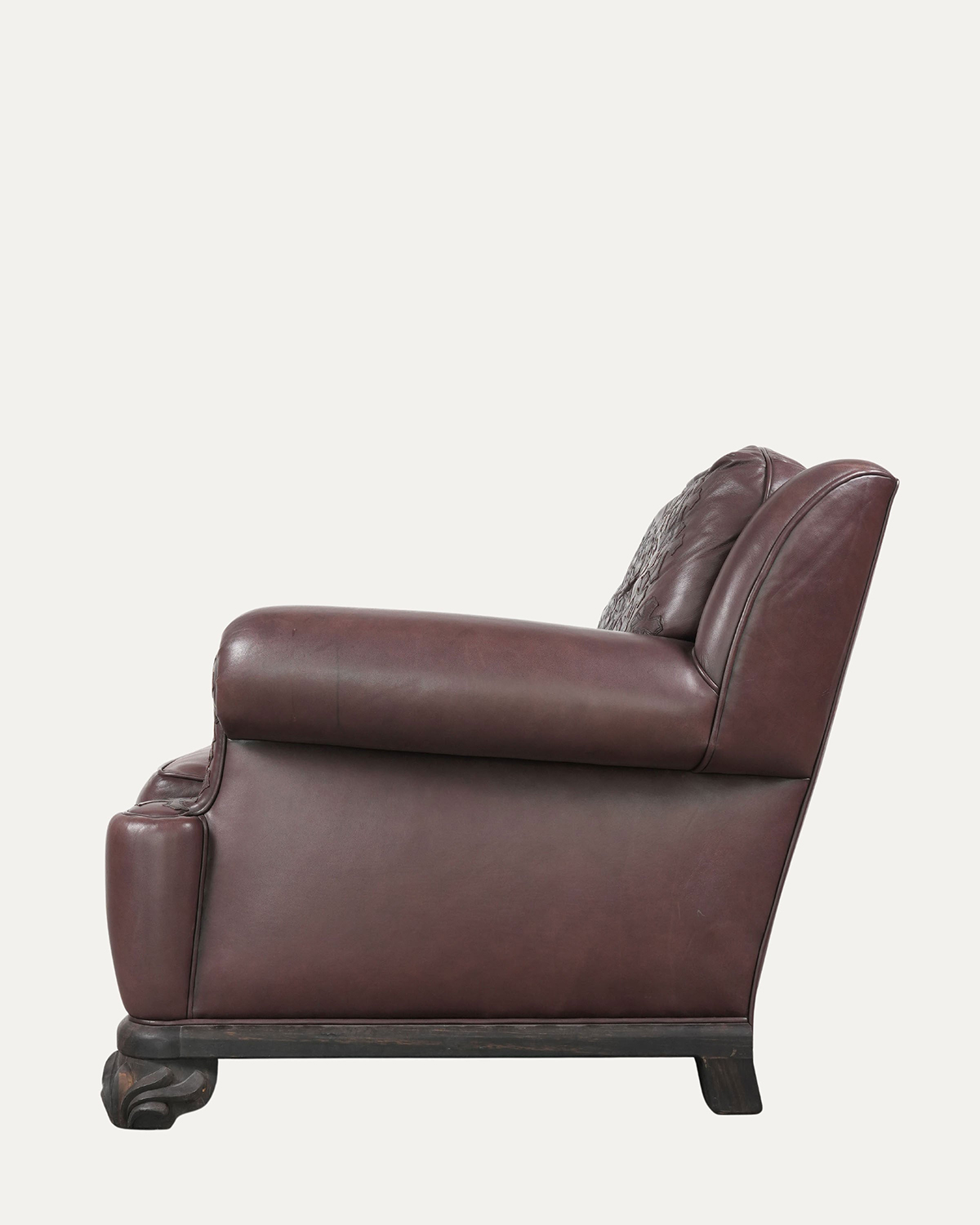 CHROME HEARTS Brown Leather & Ebony Wood Cross Patch Sofa Brown Leather Cross Patch Lounge Chair & Ottoman Set