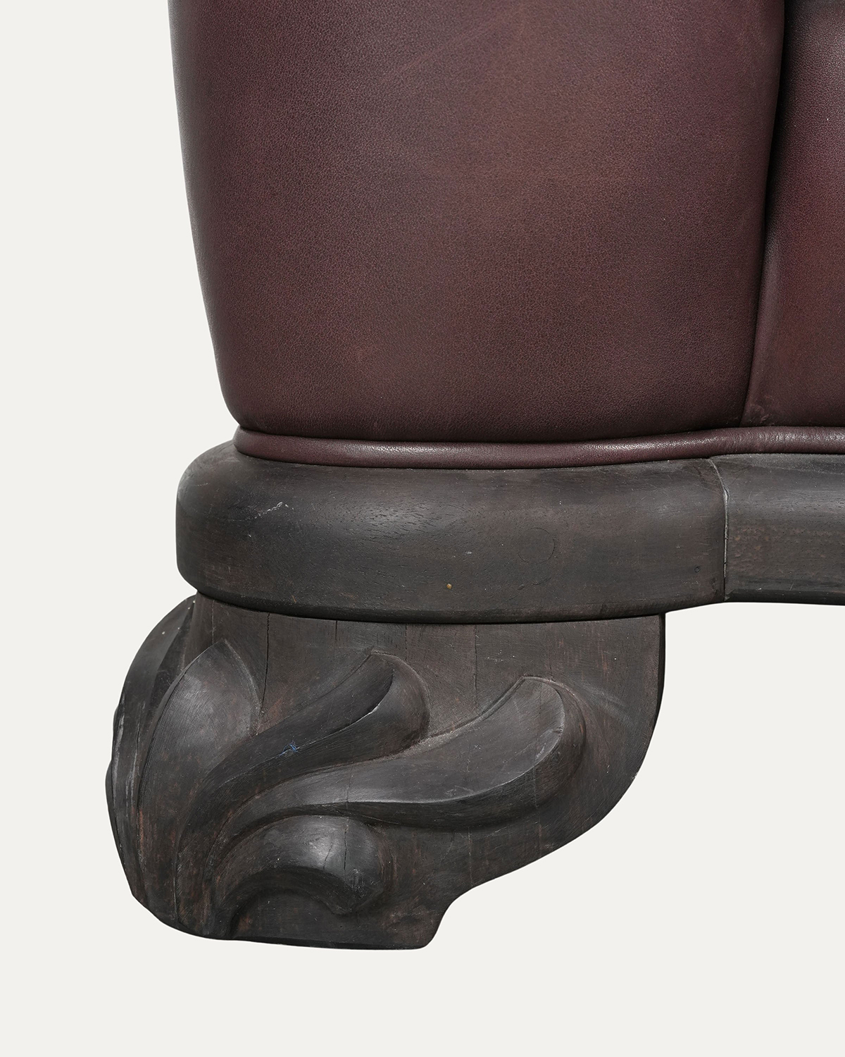 CHROME HEARTS Brown Leather & Ebony Wood Cross Patch Sofa Brown Leather Cross Patch Lounge Chair & Ottoman Set
