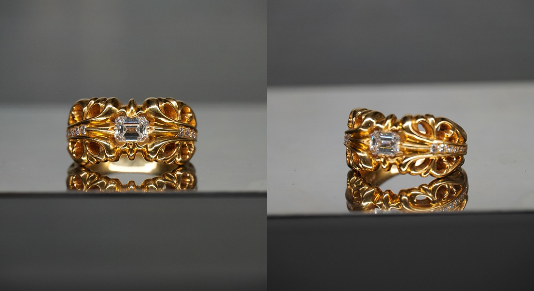 CHROME HEARTS 22k Yellow Gold K&T Ring with Diamonds
