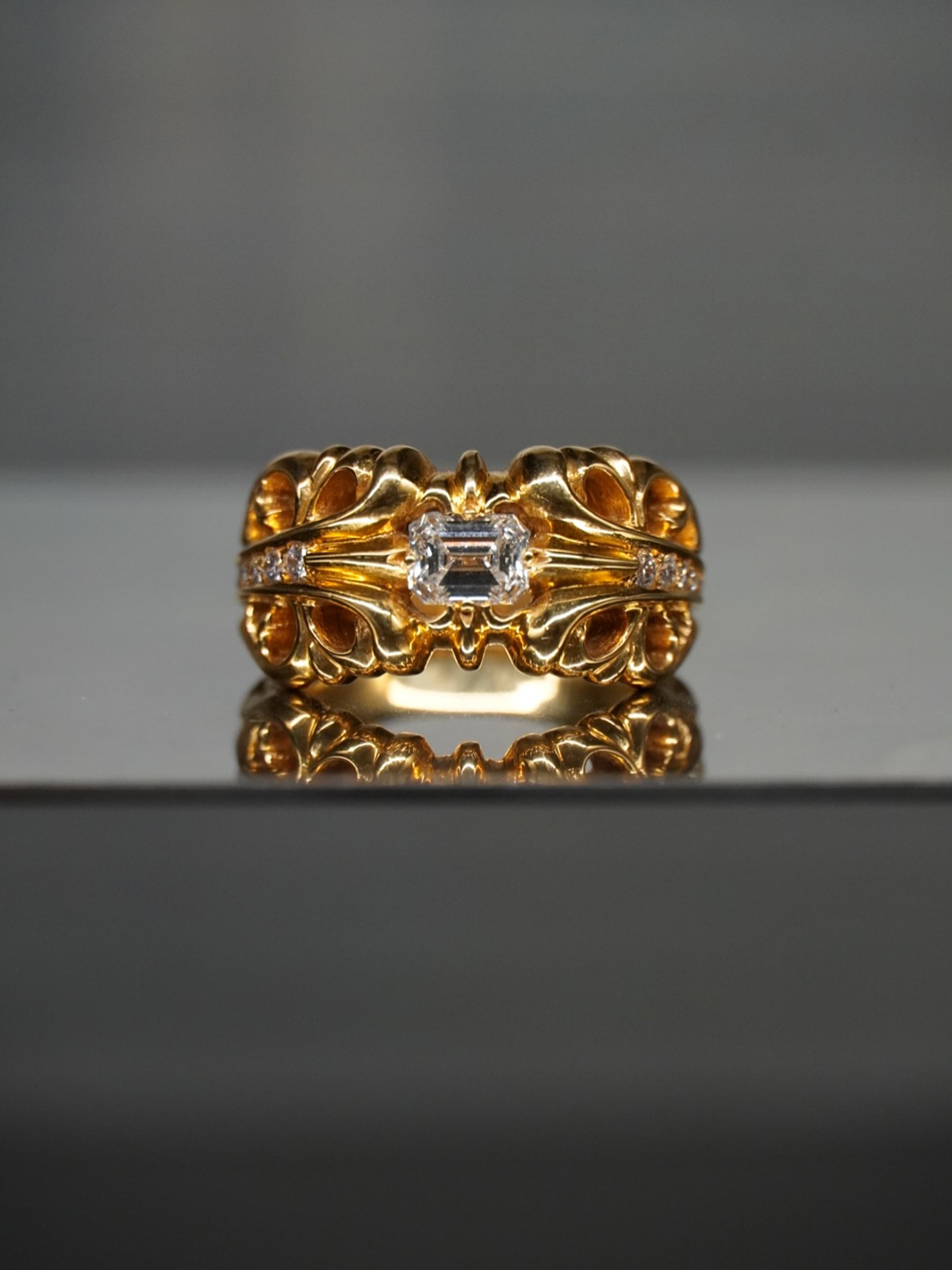 CHROME HEARTS 22k Yellow Gold K&T Ring with Diamonds