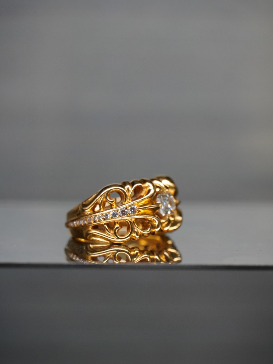 CHROME HEARTS 22k Yellow Gold K&T Ring with Diamonds