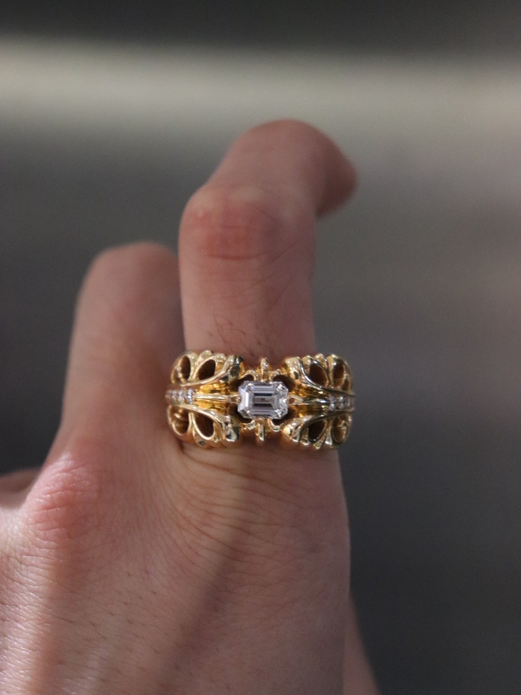 CHROME HEARTS 22k Yellow Gold K&T Ring with Diamonds