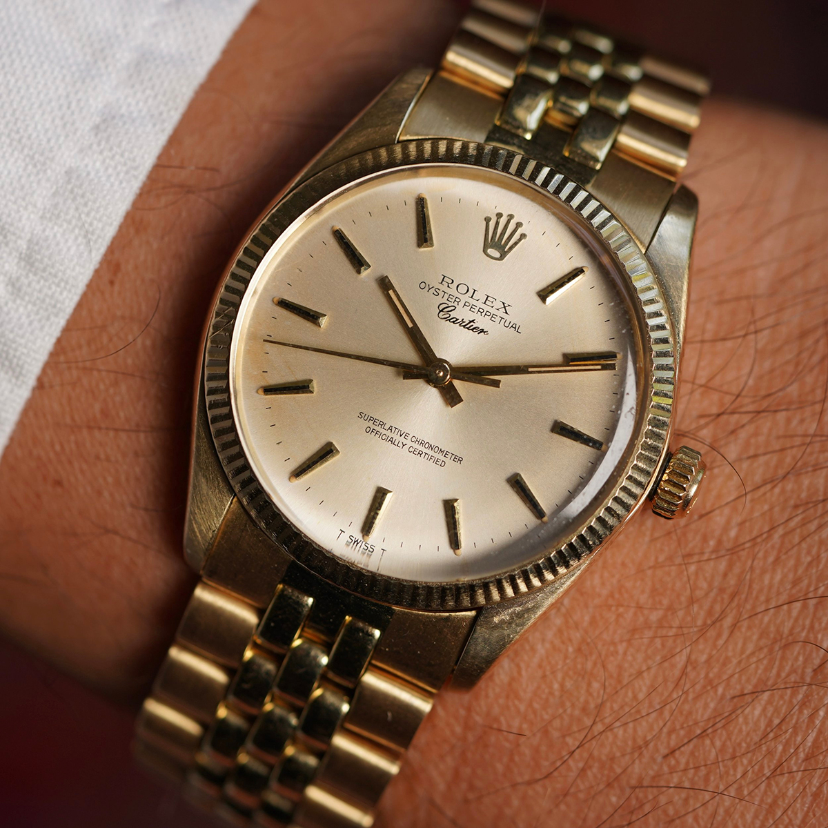 Rolex x Cartier Oyster Perpetual Ref.1005 14k Yellow Gold