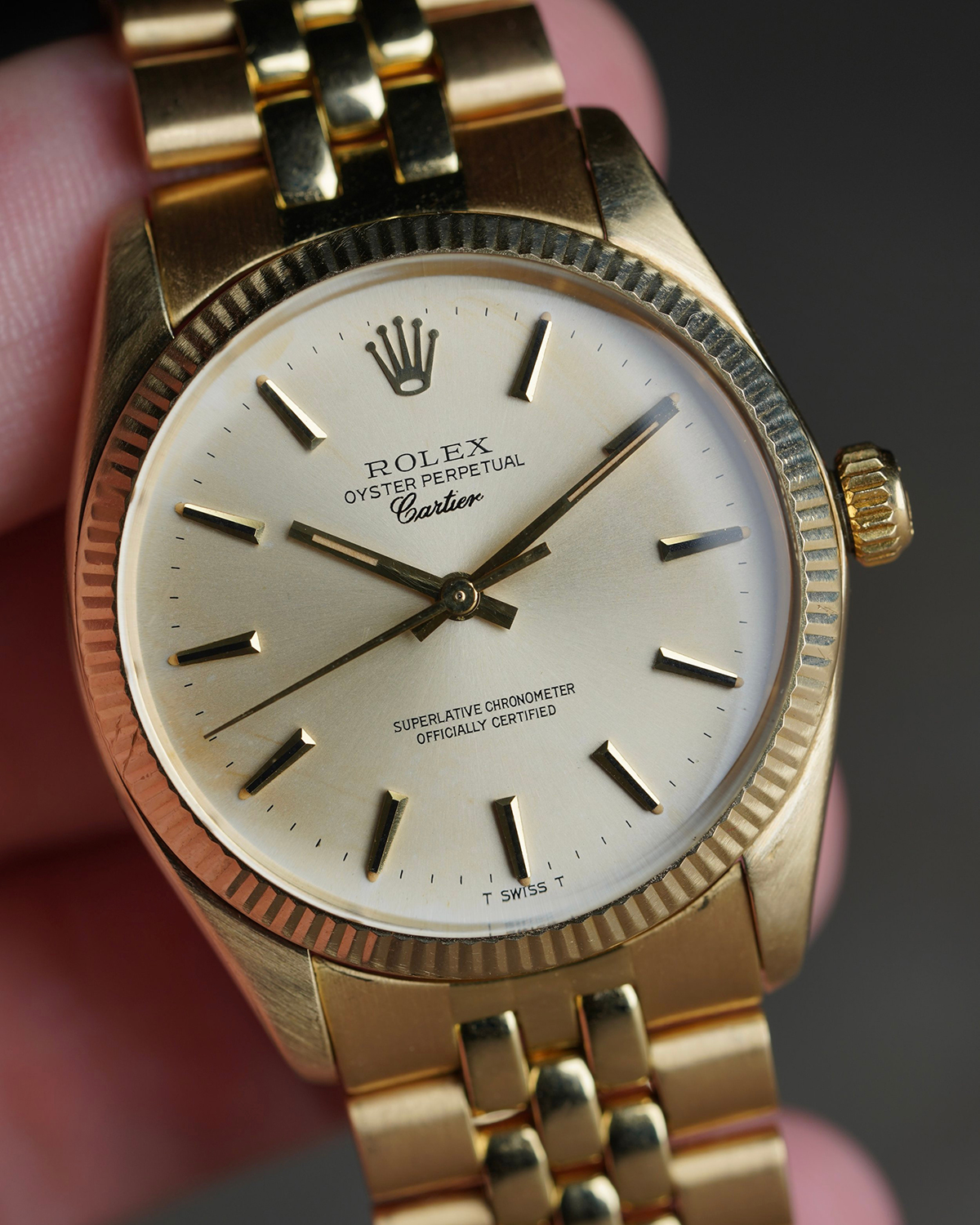 Rolex x Cartier Oyster Perpetual Ref.1005 14k Yellow Gold