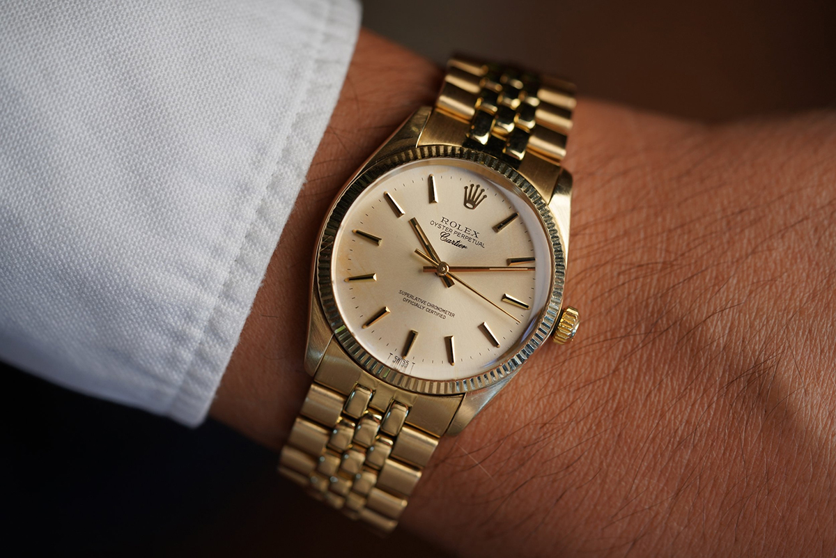 Rolex x Cartier Oyster Perpetual Ref.1005 14k Yellow Gold