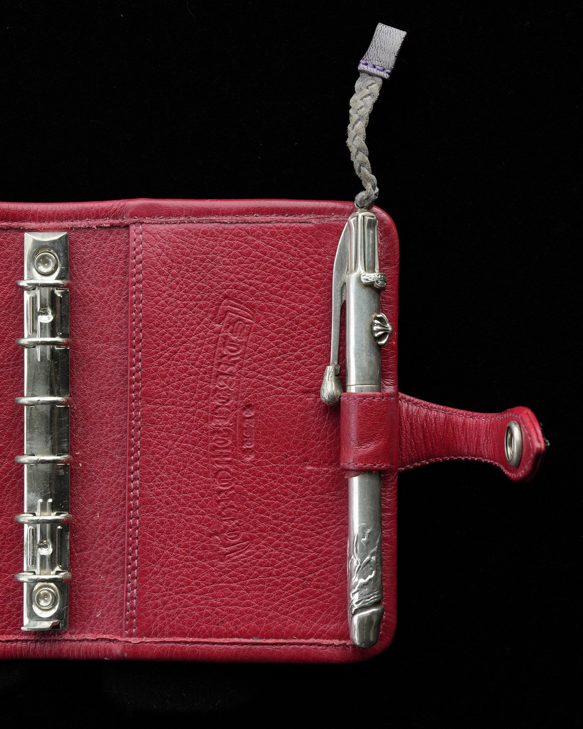 CHROME HEARTS Cross Patch Red Leather Planner and Pennis Pen
