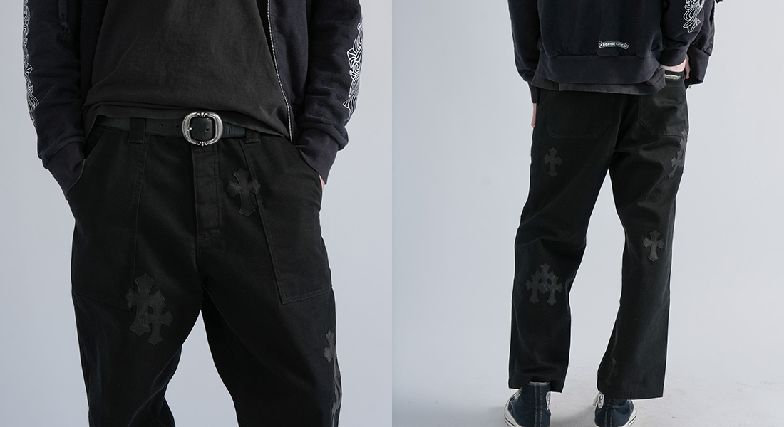 CHROME HEARTS Cross Patch Black Denim Fatigue Pants