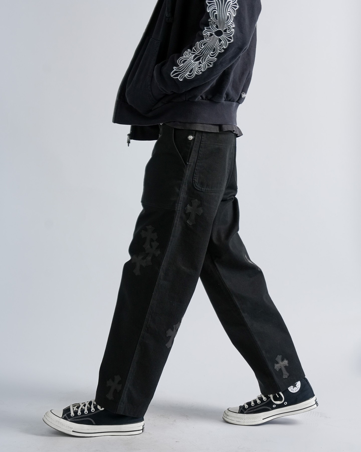 CHROME HEARTS Cross Patch Black Denim Fatigue Pants