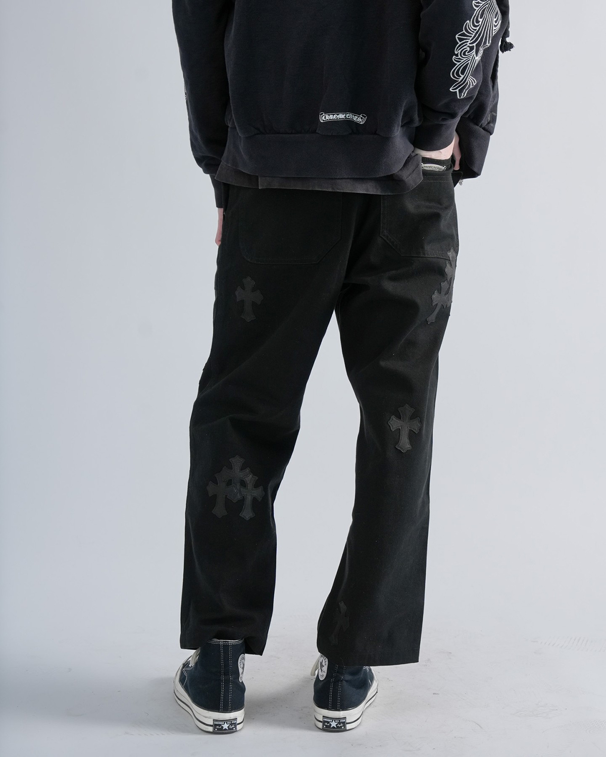 CHROME HEARTS Cross Patch Black Denim Fatigue Pants