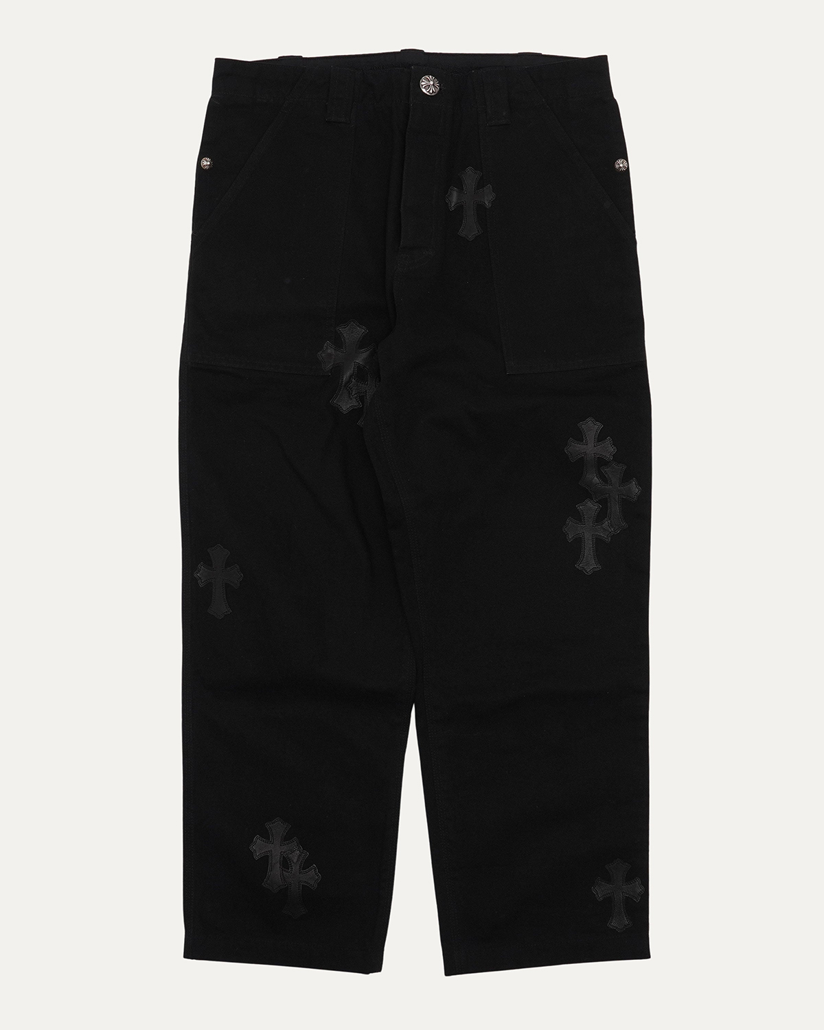 CHROME HEARTS Cross Patch Black Denim Fatigue Pants
