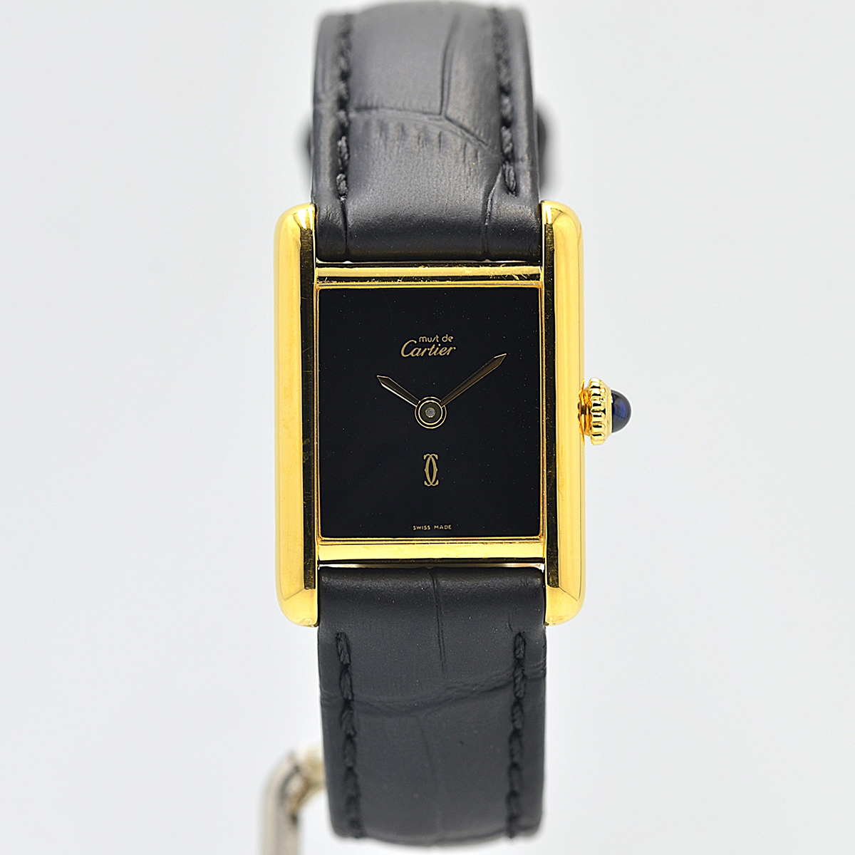 1980's Cartier Must Tank SM Onyx with International Eternal Permanent Guarantee Card