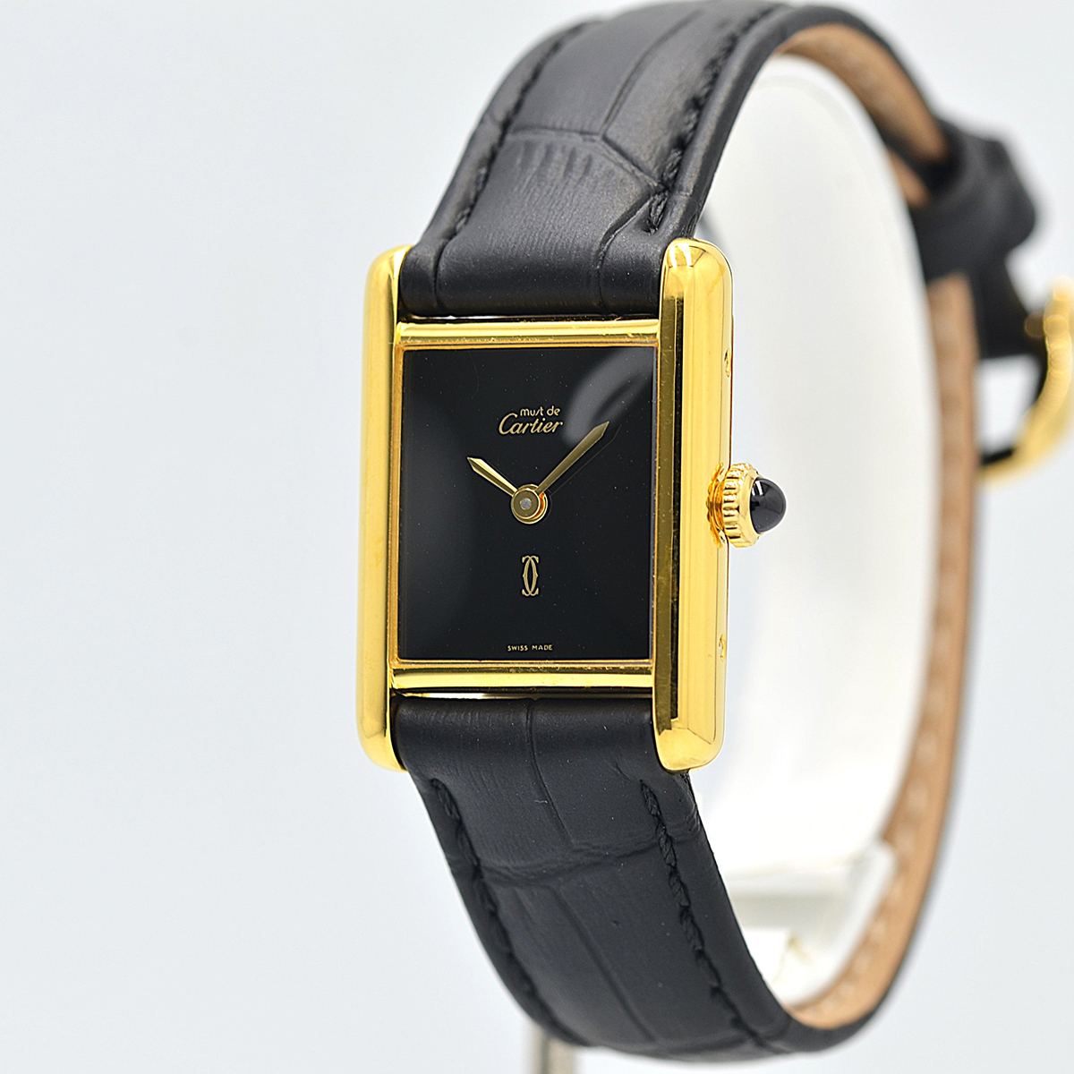 1980's Cartier Must Tank SM Onyx with International Eternal Permanent Guarantee Card