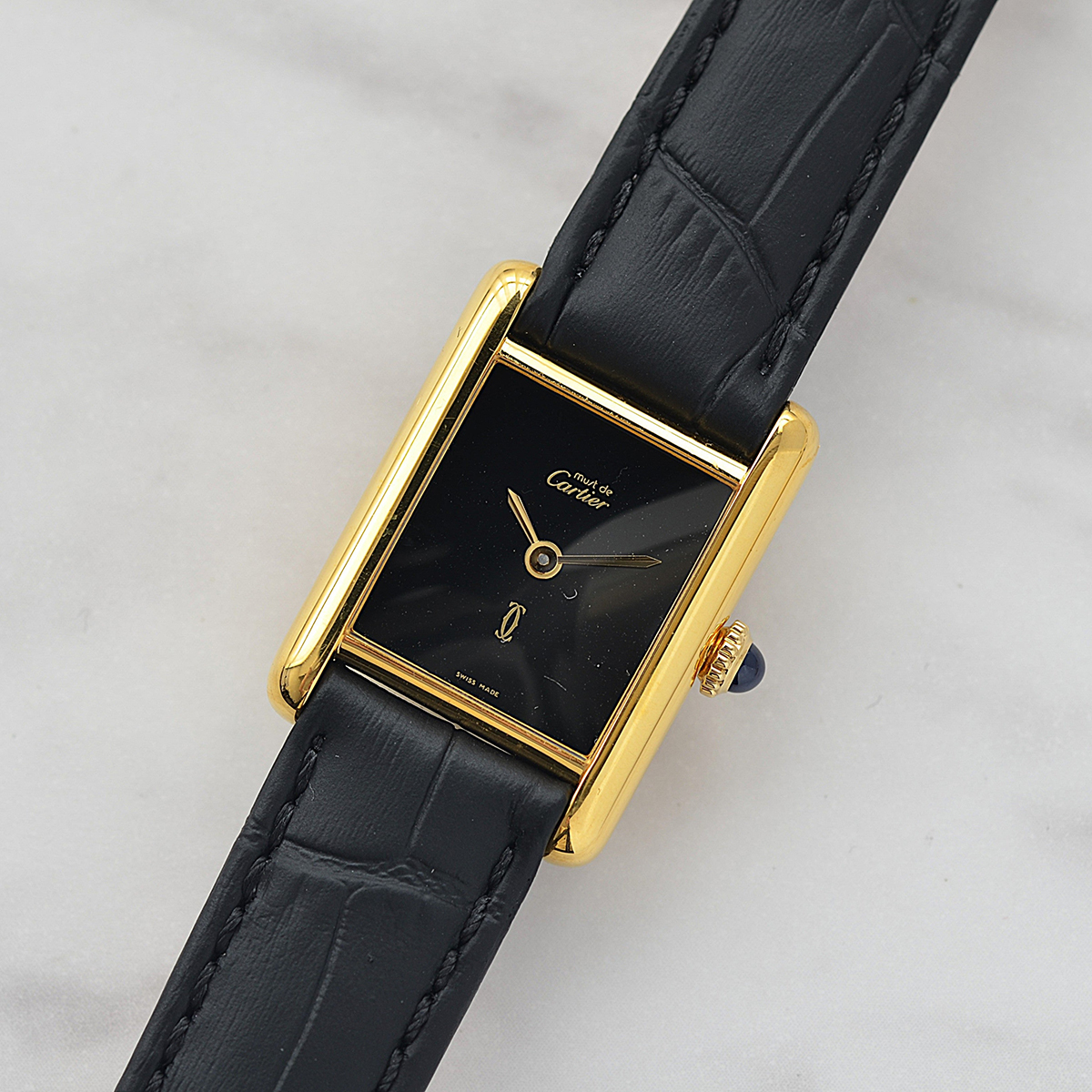 1980's Cartier Must Tank SM Onyx with International Eternal Permanent Guarantee Card